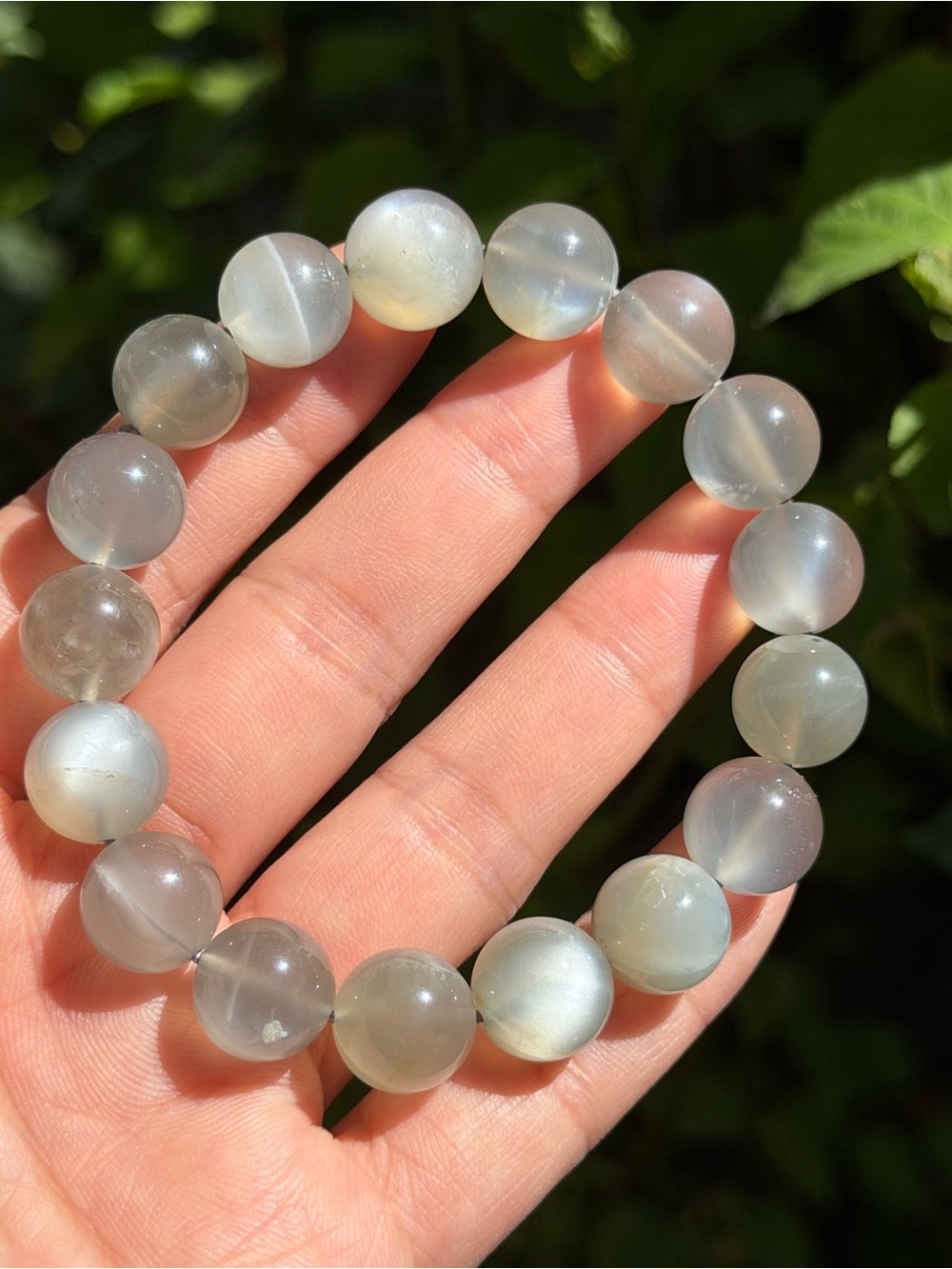 12mm Natural Flashy Gray‎ Moonstone Beaded Stretch Bracelet 2034